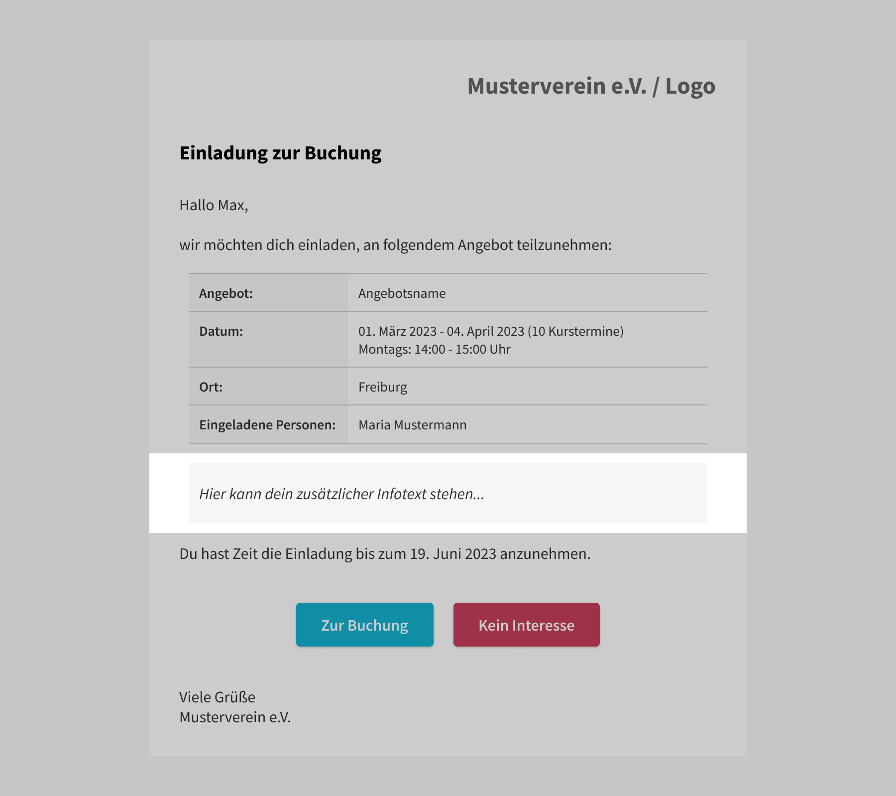 E-Mail-Einladung zur Buchung