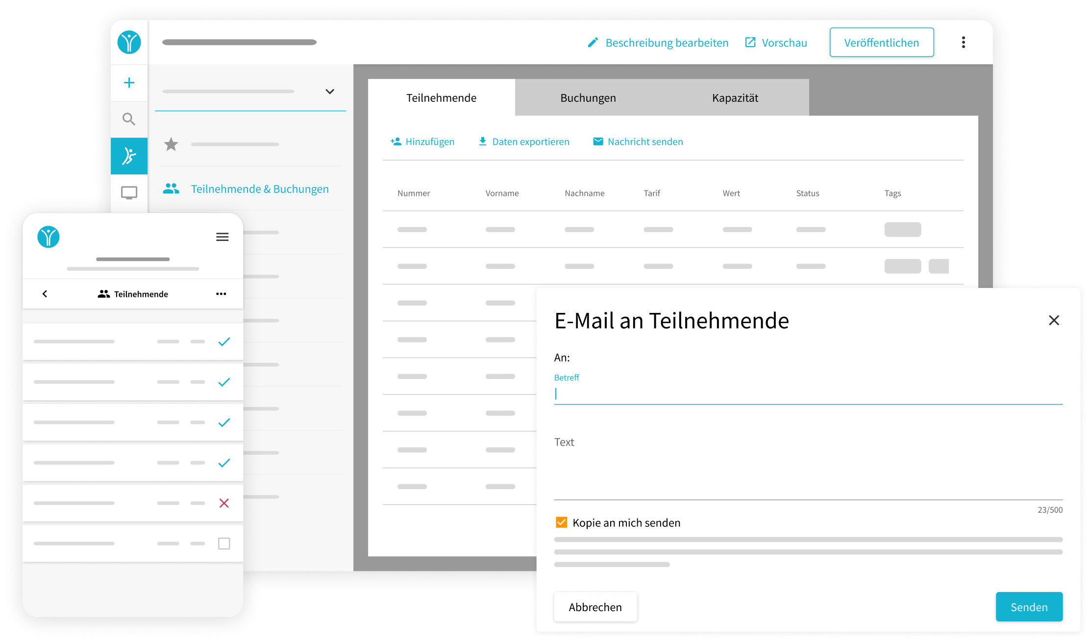 Verschiedene Tools einer Software zum Teilnehmermanagement