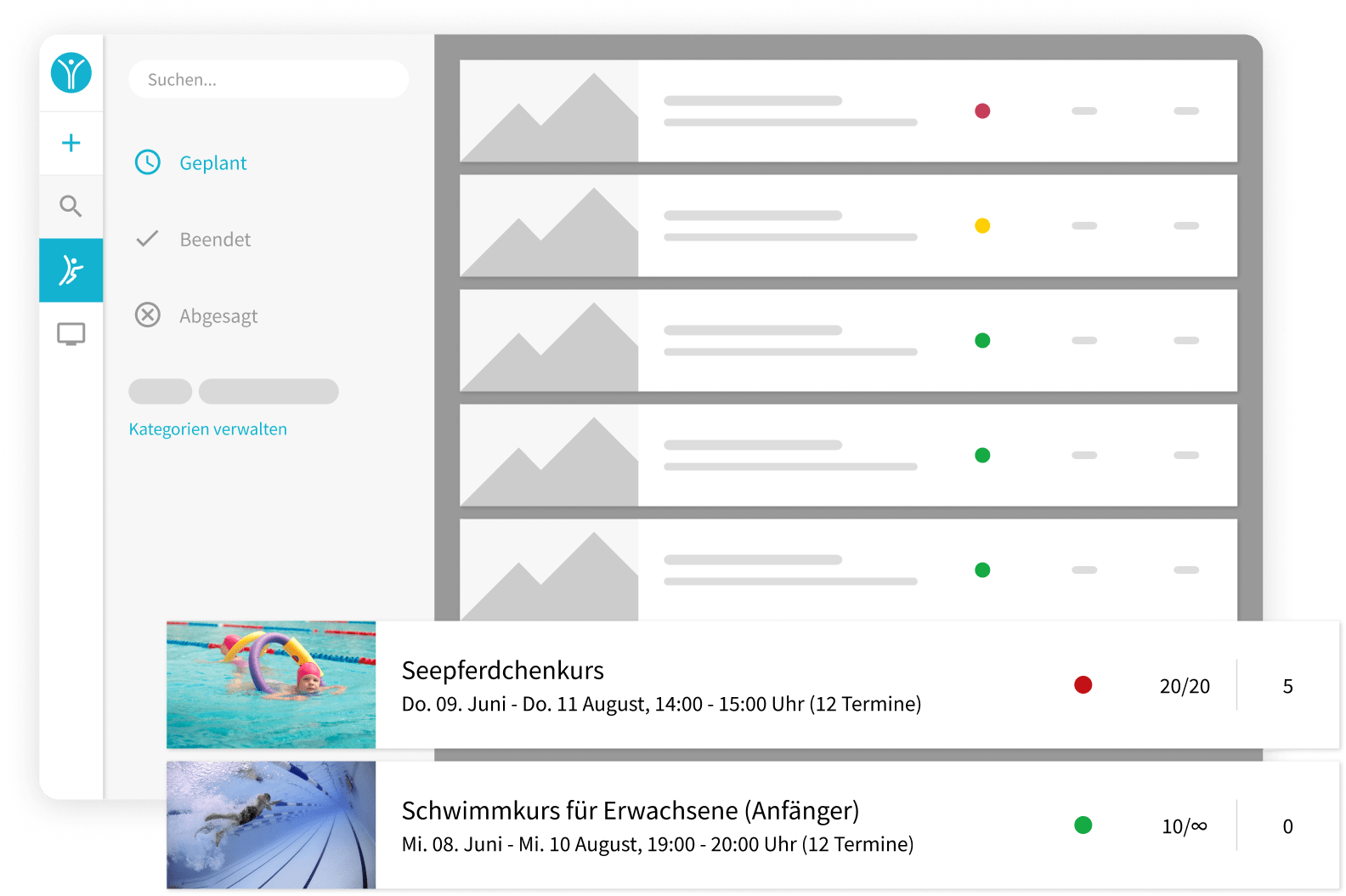 Angebotsdarstellung eines Schwimmvereins mit einem Online Buchungssystem