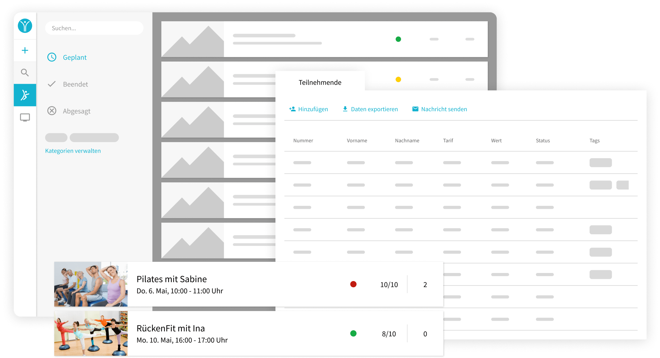 Übersichtliche Darstellung der Funktionen zur Teilnehmerverwaltung